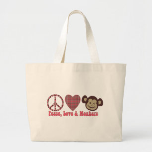 Grand Tote Bag Paix, amour et singes Tee - shirts et cadeaux rét