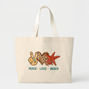 Grand Tote Bag Paix, Amour, Plage Paix à la main, Coeur, Tortue