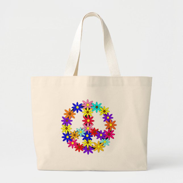 Grand Tote Bag Paix et flower power (Devant)