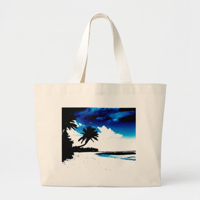 Grand Tote Bag Palmier blanc noir bleu Silhouette (Devant)