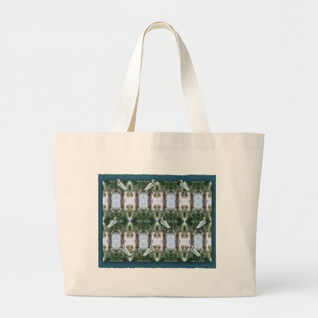 Grand Tote Bag Palmier et héron (Devant)