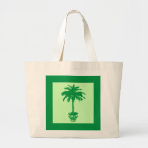 Grand Tote Bag Palmier pointillé - émeraude et vert clair