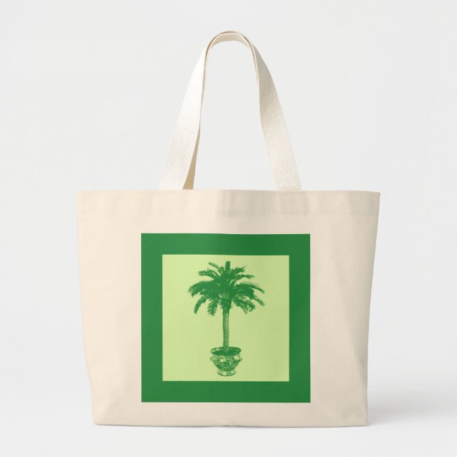 Grand Tote Bag Palmier pointillé - émeraude et vert clair (Devant)