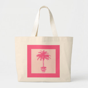 Grand Tote Bag Palmier pointillé - nuances de corail rose