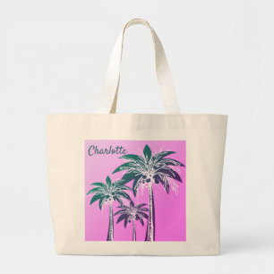 Grand Tote Bag Palmier rose Gras Preppy Beach Nom été
