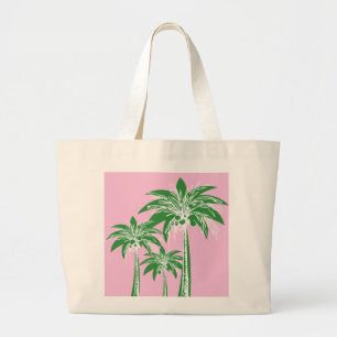 Grand Tote Bag Palmier rose vert Plage côtière de Preppal été
