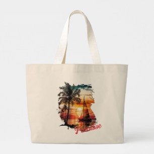 Grand Tote Bag Palmiers à voile Tropical Rose Sunset