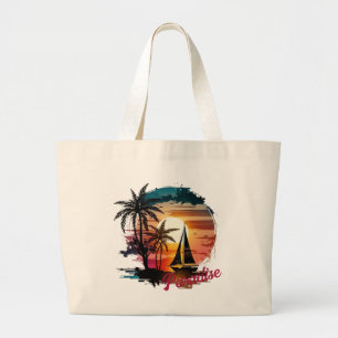 Grand Tote Bag Palmiers à voile Tropical Rose Sunset