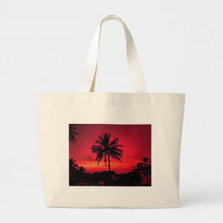 Grand Tote Bag Palmiers exotiques du coucher de soleil de l'Hawaï