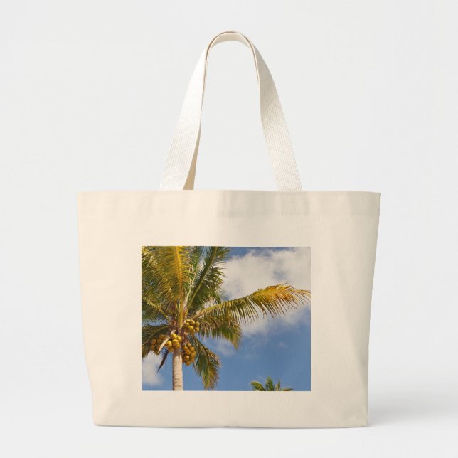 Grand Tote Bag palmiers sur la plage (Devant)