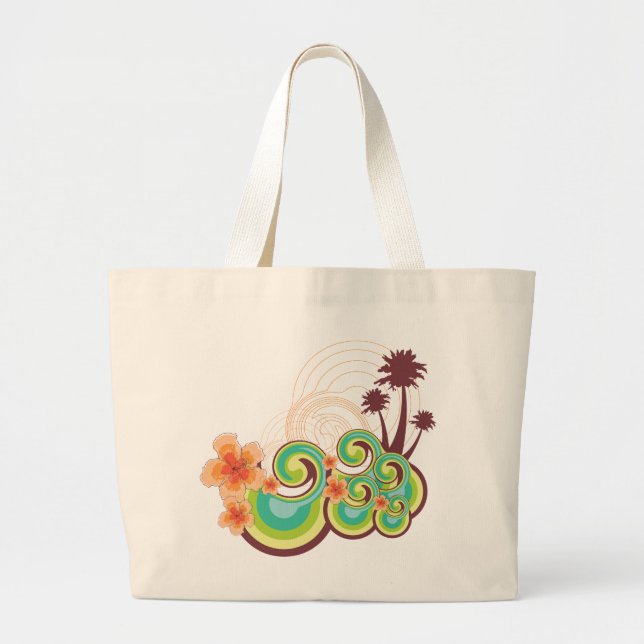 Grand Tote Bag Palmiers tropicaux de plage d'été de ketmie de (Devant)