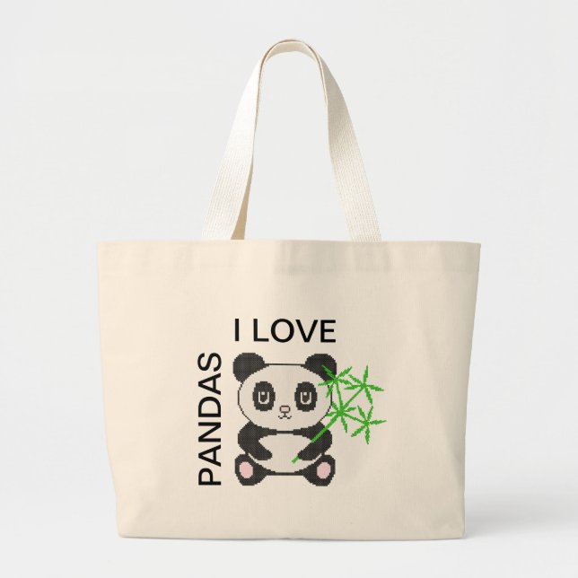 Grand Tote Bag Panda à points croisés drôle (Devant)