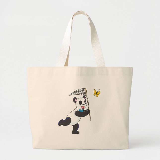 Grand Tote Bag Panda chassant le papillon (Devant)
