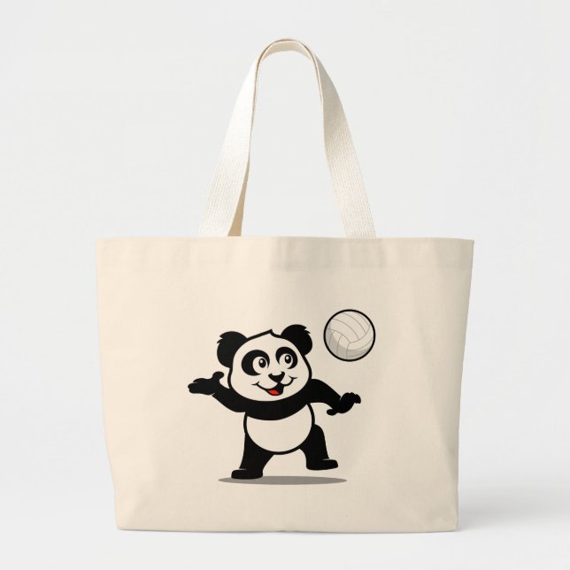 Grand Tote Bag Panda de volley-ball (Devant)