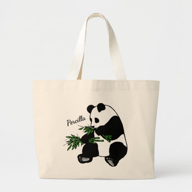 Grand Tote Bag Panda géant mange nom Bambou   (Devant)
