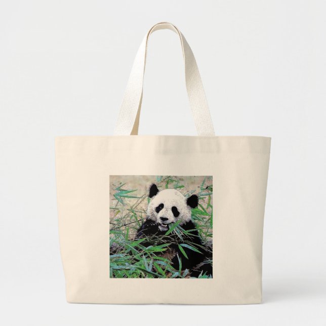 Grand Tote Bag Panda Manger Feuilles (Devant)