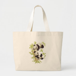 Grand Tote Bag Pandas jouant dans un arbre