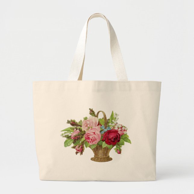 Grand Tote Bag Panier rose de fleur de cru (Devant)