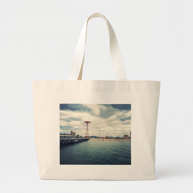 Grand Tote Bag Panorama de plage de Coney Island (Devant)