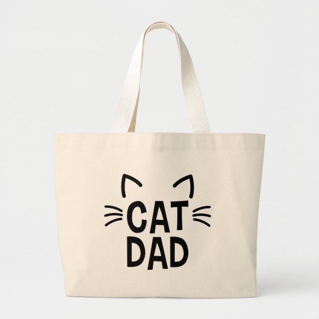 Grand Tote Bag Papa Chat Avec Oreilles Et Whiskers (Devant)