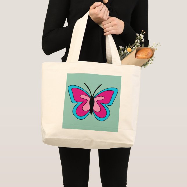 Grand Tote Bag Papillon bleu magenta rose (Devant (produit))