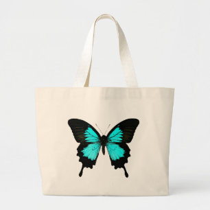 Grand Tote Bag Papillon - bleu turquoise et noir