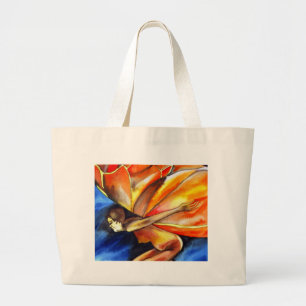 Grand Tote Bag Papillon fille surréaliste art imaginaire original