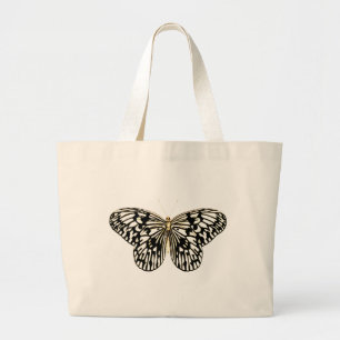 Grand Tote Bag Papillon noir et blanc, arrière - plan corail rose