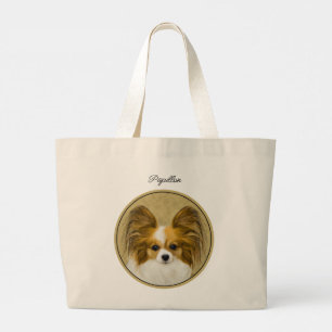 Grand Tote Bag Papillon Peinture citron et blanc Art original chi