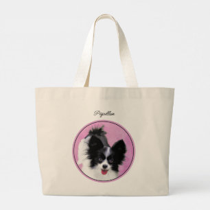 Grand Tote Bag Papillon Peinture Noir et Blanc Original Chien Art