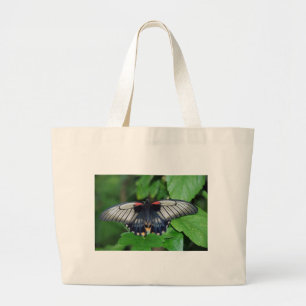 Grand Tote Bag Papillon rouge d'argent noir