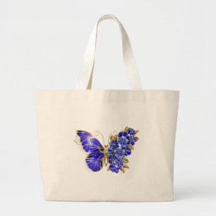 Grand Tote Bag Papillon saphir à fleurs