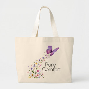 Grand Tote Bag Papillon Violet Vibrant avec essai de fleur sauvag