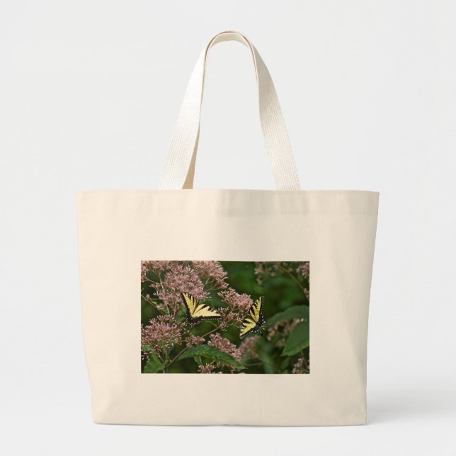 Grand Tote Bag Papillons à queue de tigre sur Joe Pye Weed (Devant)