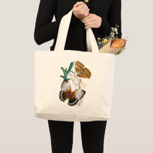 Grand Tote Bag Papillons vintages et illustration florale sur