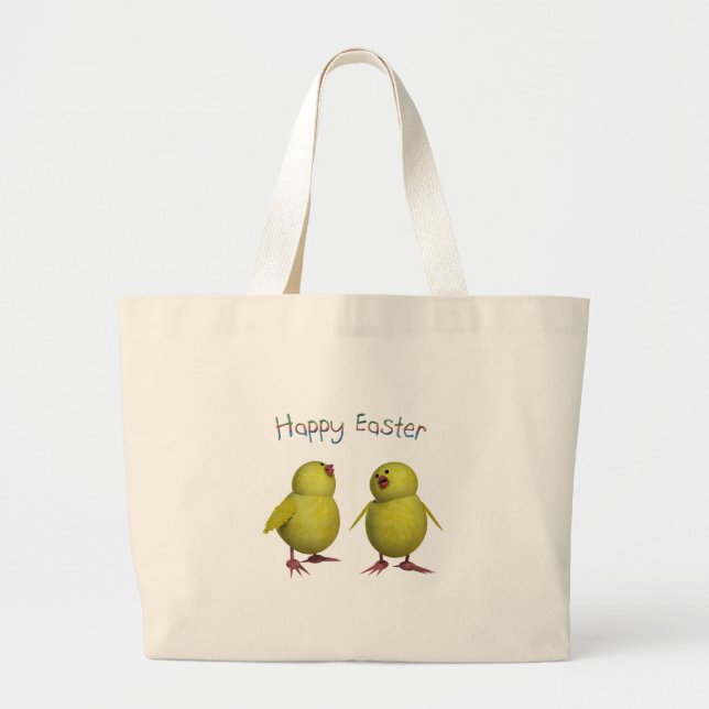 Grand Tote Bag Pâques joyeuses avec deux mignonettes (Devant)