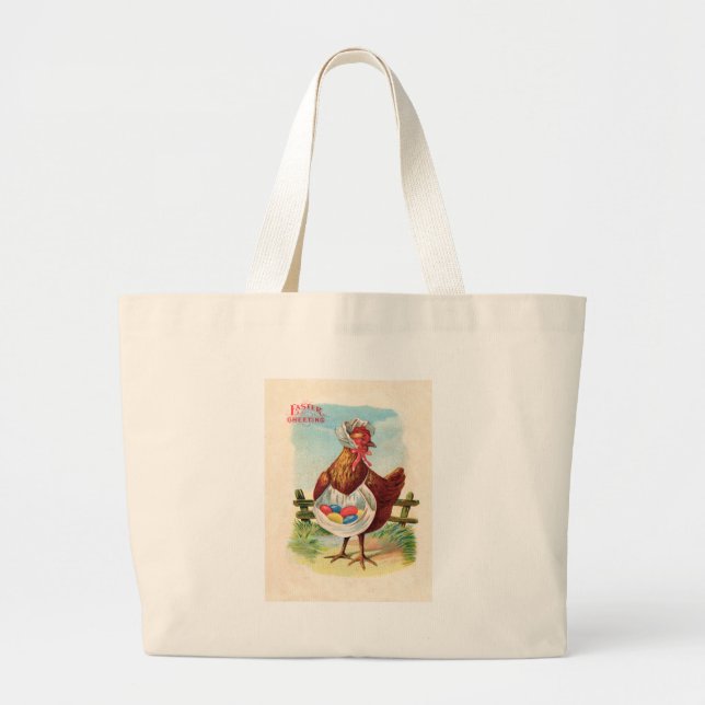 Grand Tote Bag Pâques Poulet De La Ferme Cute Oeufs Antiques (Devant)