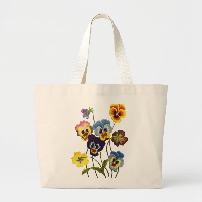 Grand Tote Bag Parade brodée de Pansies (Devant)