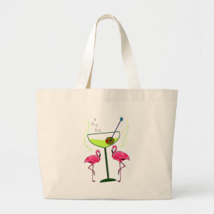 Grand Tote Bag "Paradis se réveillant"--Flamant et Martini roses