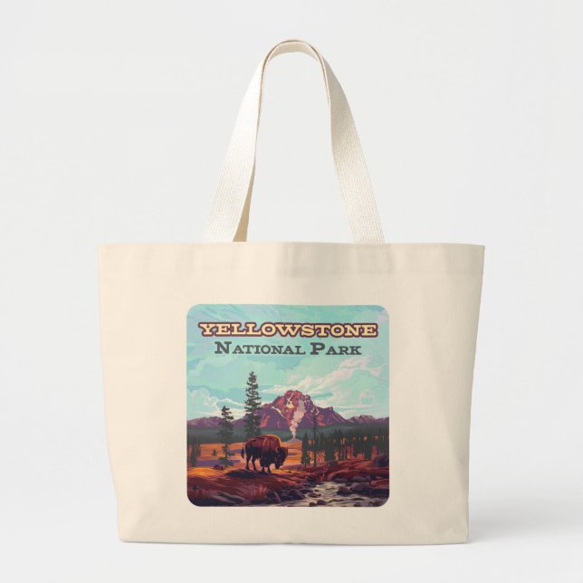 Grand Tote Bag Parc national de Yellowstone Wyoming Bison Geyser (Devant)