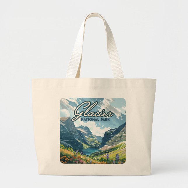 Grand Tote Bag Parc national des Glaciers Montana Lake Retro (Devant)