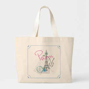 Grand Tote Bag "Paris avec amour et Tour Eiffel"