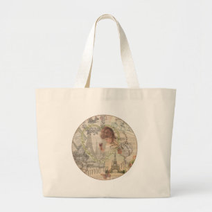 Grand Tote Bag Paris France Jolie Fille Douce Tour Eiffel