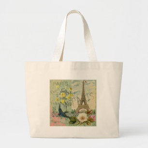 Grand Tote Bag Paris France Voyage Vintage Art Antique Peinture