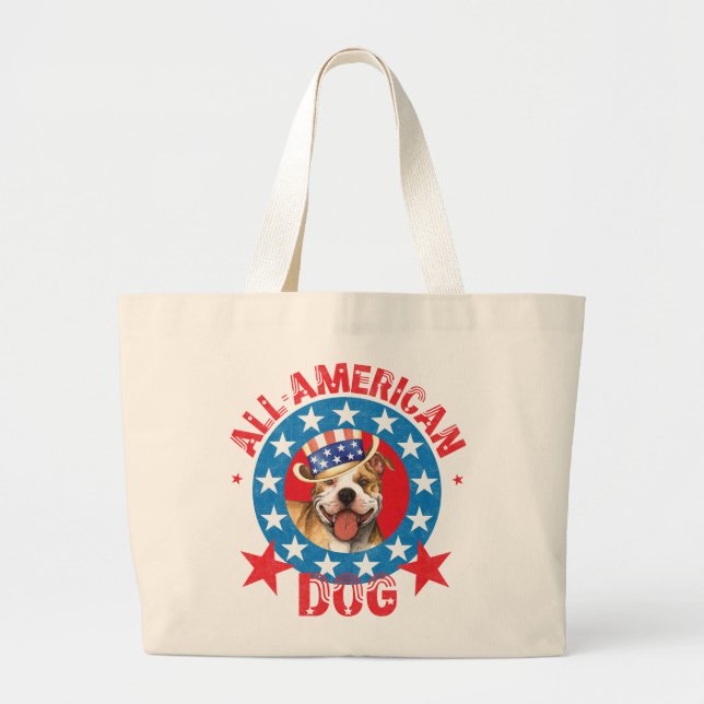 Grand Tote Bag Patriotique Pit Bull Terrier (Devant)