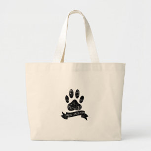 Grand Tote Bag Patte de chien en détresse avec ruban
