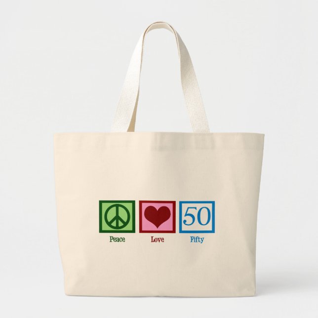 Grand Tote Bag Peace Love 50th Birthday Cute Party (Devant)