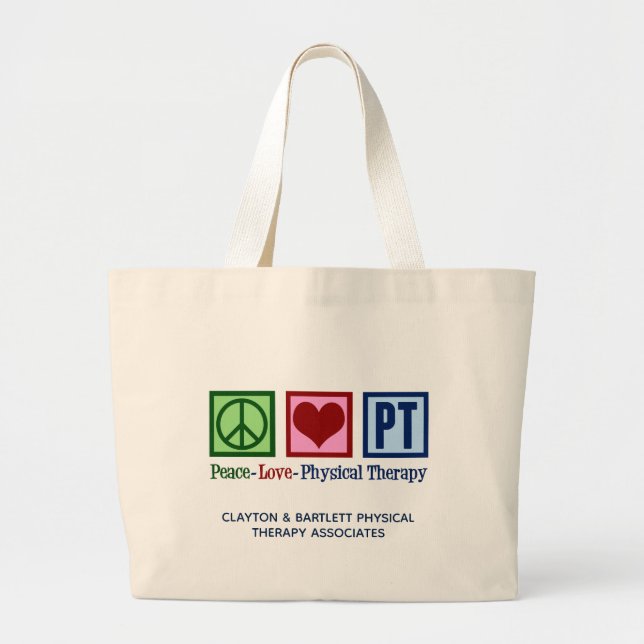 Grand Tote Bag Peace Love Thérapie physique Custom PT Office (Devant)