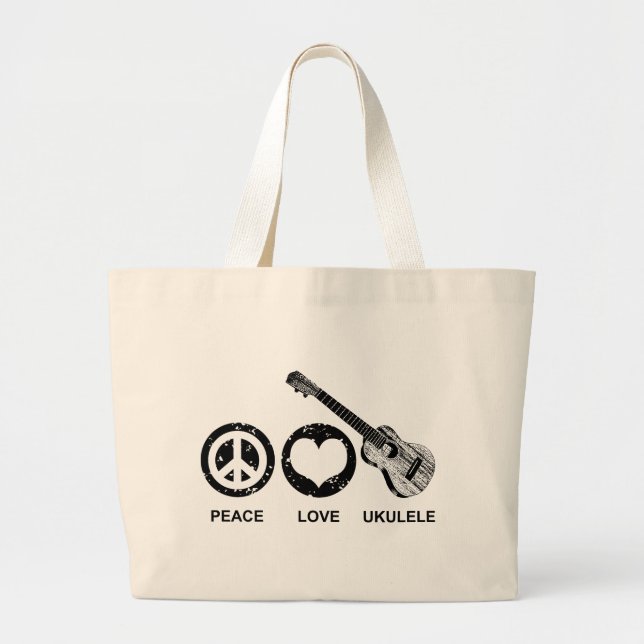 Grand Tote Bag Peace Love Ukulele (Devant)
