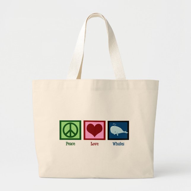 Grand Tote Bag Peace Love Whales (Devant)